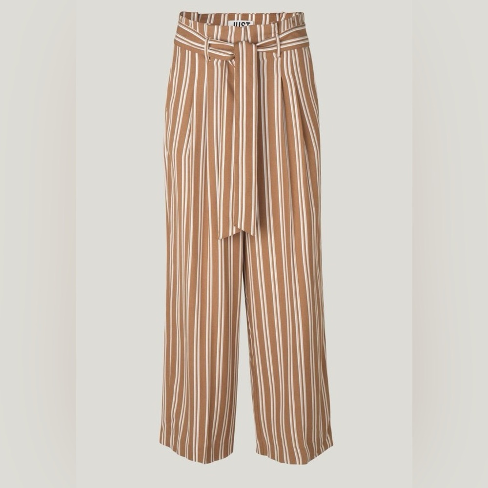 JUST Female Wendy Striped Lyocell Paperbag Wide Leg Pants Large Neutral Striped - Picture 4 of 11